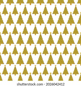 Patrón perfecto con árboles de Navidad con decoraciones y estrellas. Fondo blanco. Ilustración de estilo de contorno plano.