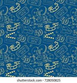 cute seamless pattern of cinema attributes. Hand-drawn illustration