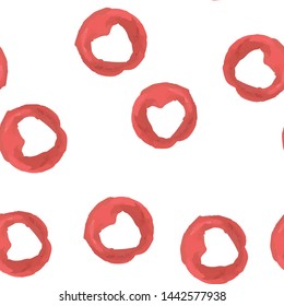 Cute Seamless pattern a circle red color with heart. Perfect for your design, textile, pattern fills, box, posters, cards, web page background etc. Pattern under the mask. Vector.