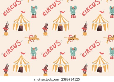 cute seamless pattern with circus animals and tent