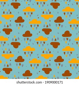Cute seamless pattern with clouds and hearts for kids holidays. Vector illustration can be used for wallpaper, pattern fills, web page background, baby shower, surface textures. Design for kids