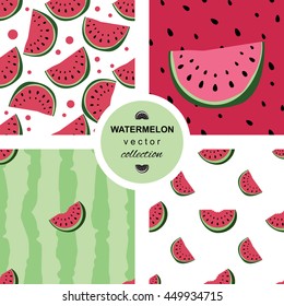 Cute seamless pattern collection with watermelons. Vector endless background collection