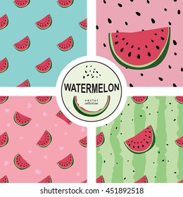 Cute seamless pattern collection with watermelons. Vector endless background collection