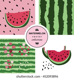 Cute seamless pattern collection with watermelons. Vector endless background collection