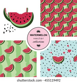 Cute seamless pattern collection with watermelons. Vector endless background collection
