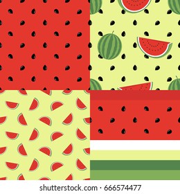 Cute seamless pattern collection with watermelons. Vector endless background collection. Good for wallpaper, invitation cards, textile print. Vector trendy illustrations
