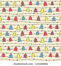Cute seamless pattern with color christmas trees. Vector illustration