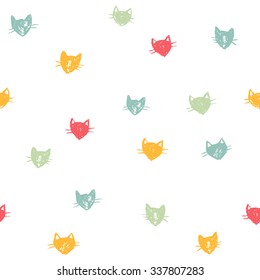 Cute seamless pattern with color hand drawn kittens
