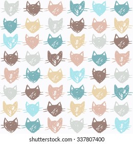 Cute seamless pattern with color hand drawn kittens