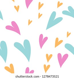 Cute seamless pattern with color hearts. Valentine's Day background.
