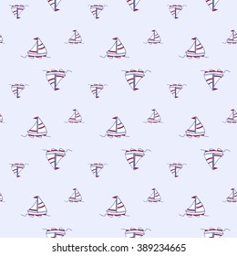 Cute seamless pattern with color paper boats. Vector illustration. Seamless baby pattern. Many small colored sail boats on white background