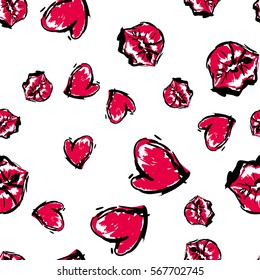 cute seamless pattern. Color vector romantic background. Illustration with lips. Valentines day theme. Isolated elements.