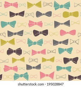 Cute seamless pattern of colored bows on pastel background.  Seamless pattern can be used for wallpapers, web page backgrounds or wrapping papers.