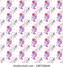 Cute seamless pattern with colored and colorless unicorn
