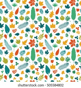 Cute seamless pattern with colored leaves. Autumn background. Vector illustration