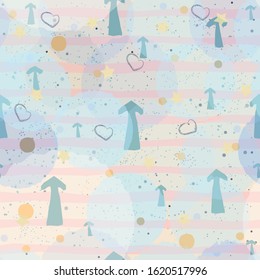 Cute Seamless Pattern with colorful arrows on dotted background with stripes. Hand Drawn. vector Illustration.