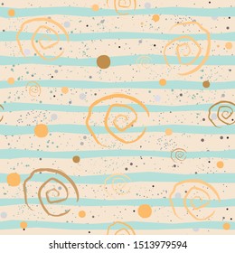 Cute Seamless Pattern with colorful ball on paper background with stripes. Hand Drawn. vector Illustration.