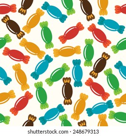 Cute seamless pattern with colorful candies. Vector illustration.