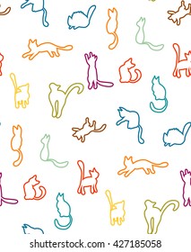 Cute seamless pattern with colorful cat silhouettes. Vector illustration