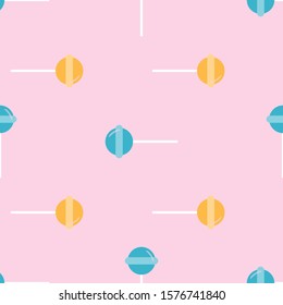 Cute seamless pattern with colorful chupa chups on pink background