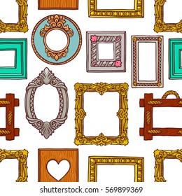 cute seamless pattern of a colorful different pictures frames. hand-drawn illustration