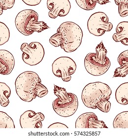 cute seamless pattern of colorful different champignons. hand-drawn illustration
