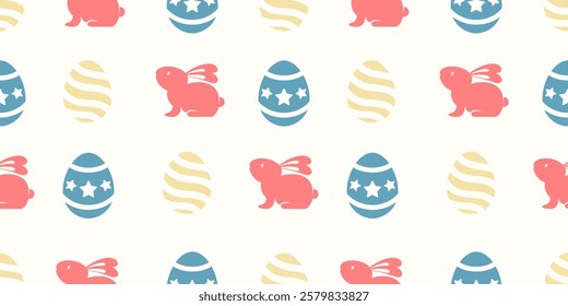 Cute Seamless pattern with colorful easter eggs and rabbits