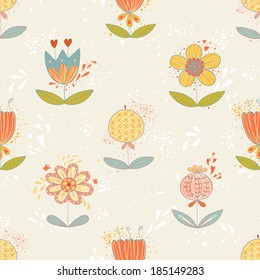 Cute seamless pattern with colorful flowers. EPS 10. No transparency. No gradients.