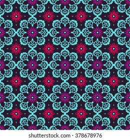 Cute seamless pattern with colorful flowers and leaves on isolated background in vector. Nice floral background. Folk art. Elegant design for any surface.