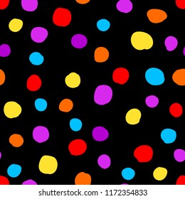 Cute seamless pattern with colorful hand drawn polka dots for babies, childrens, kids, infants, beautiful scribble on background template design