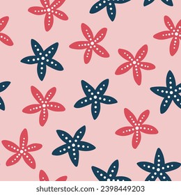 Cute seamless pattern colorful hand drawn pattern with starfish. 