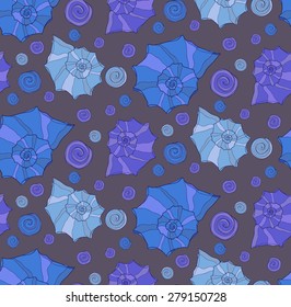 Cute seamless pattern with colorful hand drawn shells. Ocean background. Vector