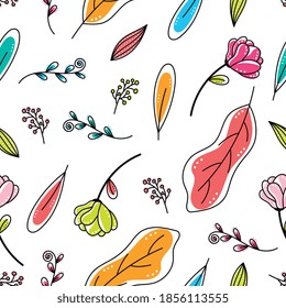Patrón transparente y colorido de flores dibujadas a mano adecuado para papel y tela de papel pintado