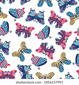 Patrón transparente con diseño de mariposa pintado a mano y colorido adecuado para papel y tela de papel pintado