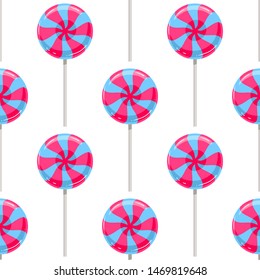 Cute seamless pattern of colorful lollipops. Vector illustration