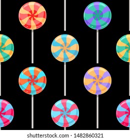 Cute seamless pattern of colorful lollipops. Vector illustration