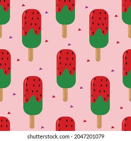 Cute seamless pattern with colorful popsicles. Ice candy vector illustration.