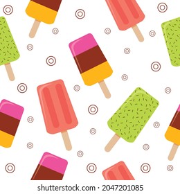 Cute seamless pattern with colorful popsicles. Ice candy vector illustration.