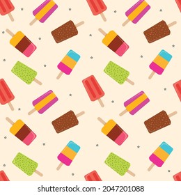 Cute seamless pattern with colorful popsicles. Ice candy vector illustration.