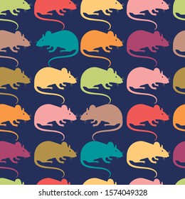 Cute seamless pattern with colorful rats or nice mouses on isolated background, vector illustration/ Trendy 2020 colors