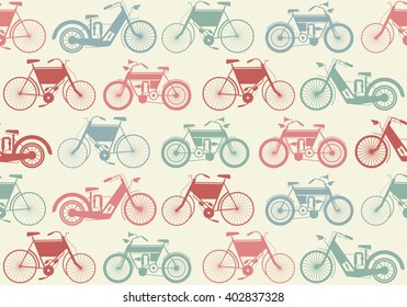 Cute seamless pattern with colorful retro bicycle. Stylish template can be used for wallpaper, background, textile, cover and more creative designs