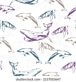 Cute seamless pattern with colorful sea animals. Sea life pattern for fabric, textile.