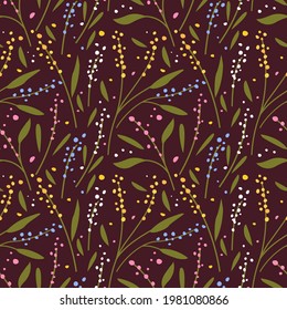 Cute seamless pattern with colorful small flowers. Small flowers on Dark background, Vector illustrations