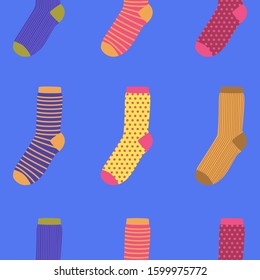 Cute seamless pattern with colorful socks. Can be used for textile products, for advertising a sock shop.