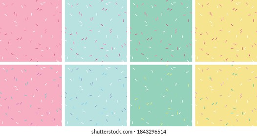 Cute seamless pattern with colorful sprinkles. Beautiful pastel colors. Vector pattern set.