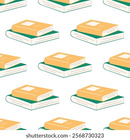 A cute seamless pattern with colorful stacks of books. Education, library, bookstore, literature print.