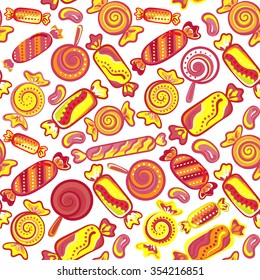 Cute seamless pattern with colorful sweets. Seamless different sweets pattern. Assorted candies background.
