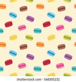 Cute seamless pattern of colorful and tasty macaron