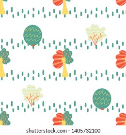 Cute seamless pattern with colorful trees. Prints for fabric, wallpaper, wrapping paper. - Vector