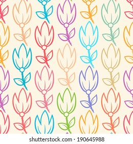 Cute seamless pattern with colorful tulips. vector illustration